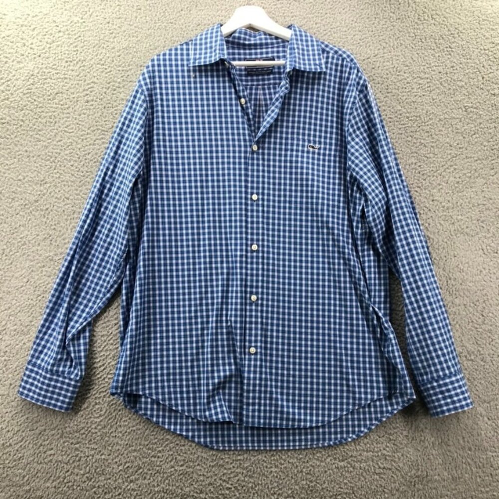 VINEYARD VINES Mens LARGE Blue Plaid Classic Fit Tucker Long Sleeve Button Shirt